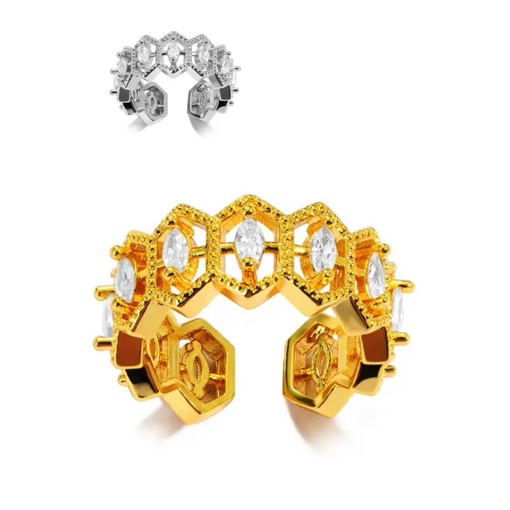 CZ Honeycomb Ring Stainless Steel